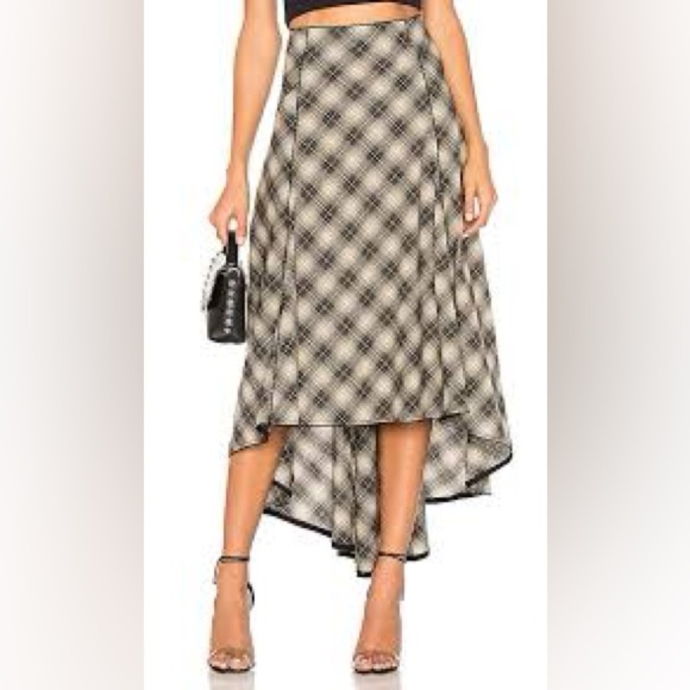 Free People Plaid High Low Midi Skirt NWT Size 4 Neutral Boho